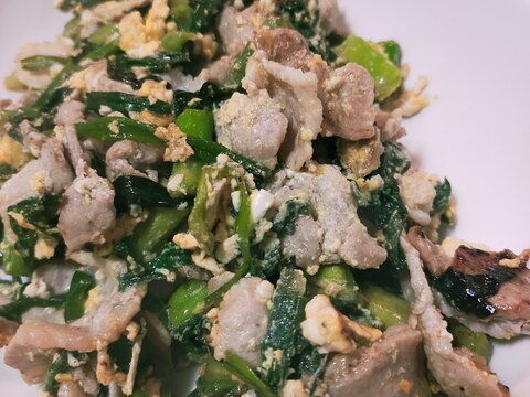 豚肉と、アスパラのニラ玉